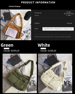 Detailed size comparison of the canvas messenger bag with iPad and dimension specs