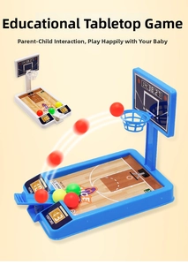 Miniature tabletop basketball toy with manual launcher and score tracker for kids indoor play