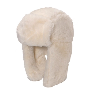 Winter thermal trapper hat in cream faux fur with ear flaps for outdoor cold protection