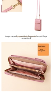 Detailed view of pink floral vertical phone bag with multi-compartment wallet interior