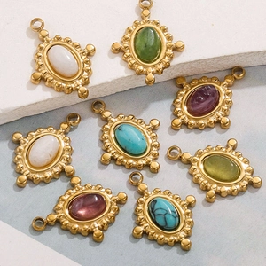 Retro gold oval pendants with turquoise and colorful stones for DIY jewelry making