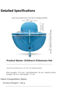Tableau des tailles pour chapeau soleil enfant avec protège-nuque et diamètre 36cm