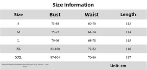 Größentabelle für sexy Neckholder-Maxikleid mit Maßen für Brust und Taille in Zentimetern