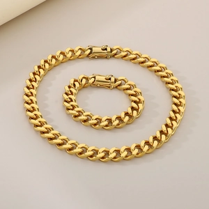 Chunky 18K gold plated 13mm Cuban link chain necklace and bracelet set for men