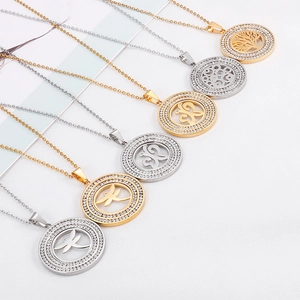 Titanium steel hollow pendant necklaces with rhinestones and life tree pattern
