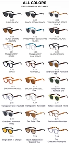 Catalogo dettagliato con 24 varianti di colore per occhiali da sole rotondi