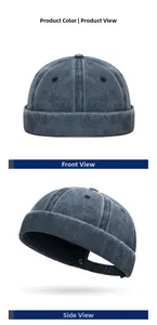 Detailed front and side view of washed cotton docker cap with metal ventilation eyelets