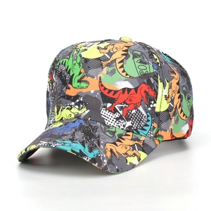 Kids Baseball Cap Adjustable Polyester Sun Protection Outdoor Cartoon Dinosaur Football Floral Prints For Boys And Girls