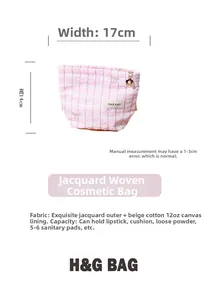 Trousse à maquillage jacquard à carreaux roses avec broderie nœud et dimensions