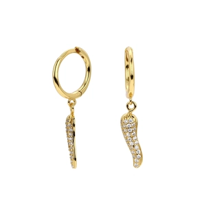 S925 sterling silver chili hoop earrings with gold plating and cubic zirconia accents