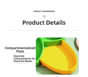 Detail of silicone baby plate showing divided sections and soft flexible edges