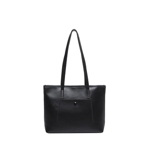 Borsa tote classica in pelle nera con tasca a bottone per uso quotidiano casual