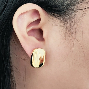Elegant gold plated square rounded stud earrings with high polish finish for women