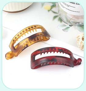 Detail view of tortoiseshell banana clips in amber and deep red for elegant hair styling