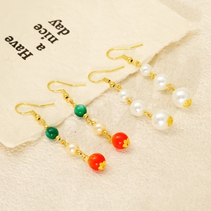 18K Gold Plated Stainless Steel Drop Earrings With Artificial Pearl Agate Jasper Retro Elegant Dangle Jewelry For Women