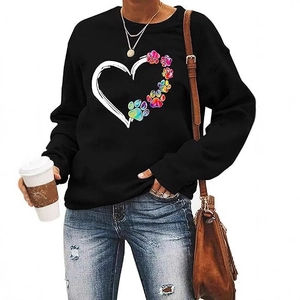 Women's black Valentine's sweatshirt with colorful heart footprint pattern in casual style