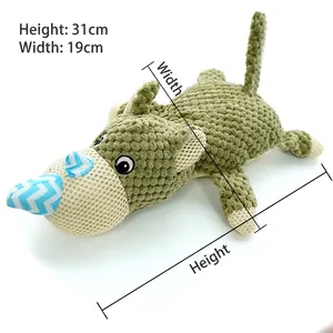 Detailed plush green dinosaur pet toy with 31cm height and 19cm width dimensions