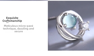 Detailed macro view of Saturn stud earring featuring blue cat eye stone and white zircon accent