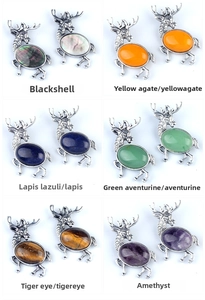 Detailed grid of vintage silver elk pendants featuring natural semi-precious gemstones