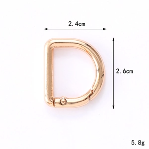 Golden zinc alloy D-ring buckle for bags with 2.4cm width and 2.6cm height measurements