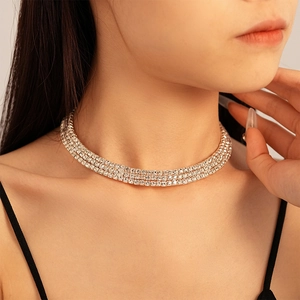 Sparkling Rhinestone Choker Necklace Alloy Multi Row Geometric Elegant Wedding Party Fashion Jewelry For Women