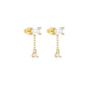 Detail of S925 sterling silver vintage pearl drop earrings with cubic zirconia stones