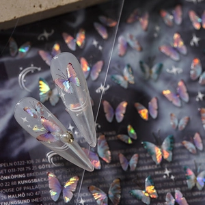 Butterfly 5D Nail Art Stickers Holographic Aurora Laser Adhesive Manicure Decals DIY Decoration Celestial Theme