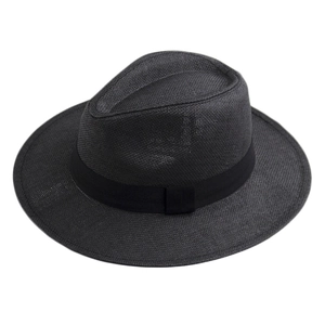 Chapeau Fedora classique en paille tressée noire avec ruban pour protection solaire