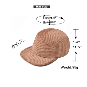 Size specifications and dimensions for the retro brown corduroy 5-panel baseball cap