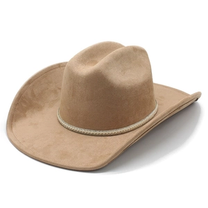 Classic camel wool felt western cowboy hat with decorative woven band for men and women