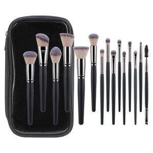 Detailed 15pcs professional makeup brush set with gradient bristles and black travel case