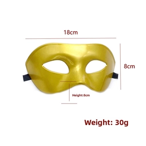 Detail showing dimensions of a 18x8cm gold Venetian half-mask for masquerade parties