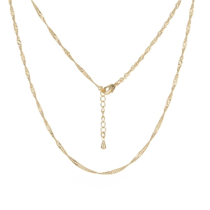 Golden twisted rope chain necklace with extension and lobster clasp on white background