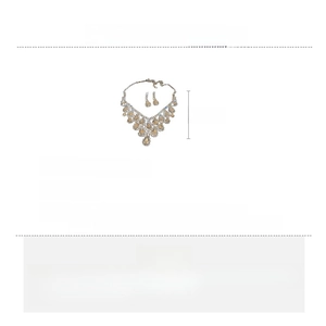 Detailed view of the copper necklace and earrings set with champagne rhinestones