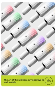 Array of colorful gradient umbrellas with white handles in a neat minimalist pattern