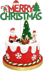 Décoration de gâteau Merry Christmas scintillante avec bonnet et sucre d'orge