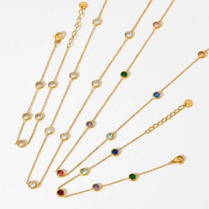 Colorful Round Cubic Zirconia Stainless Steel Necklace And Bracelet Thin O-Chain Minimalist Dainty Jewelry For Women