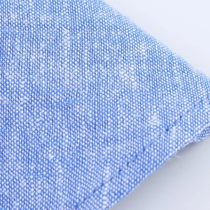 Detailed macro view of the blue and white woven cotton texture with precise stitching