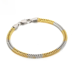 Two Tone Gold And Silver Cuban Link Bracelet Stainless Steel Vacuum Plating Fashion Jewelry For Women