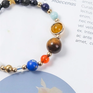 Solar system natural stone bracelet with planets beads and golden star pendant