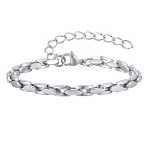 Polished stainless steel chain bracelet with lobster clasp and adjustable tail chain link
