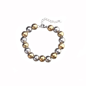 Waterproof stainless steel bead bracelet in silver and gold tone with adjustable chain