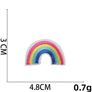 Detailed view of rainbow embroidery patch measuring 4.8cm width and 3cm height