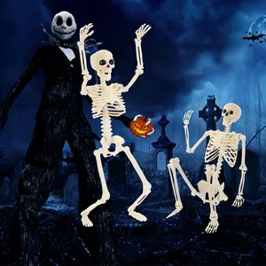 Movable Halloween life-size human skeleton figures for haunted house party graveyard decor