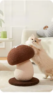 Close-up of mushroom cat scratcher featuring durable sisal rope and soft plush base