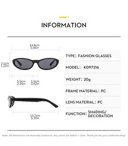 Size guide for oval cat-eye sunglasses detailing frame width and lens height dimensions