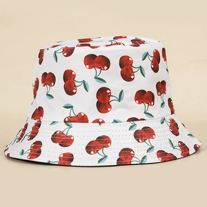 Japanese style white cherry print bucket hat with cute reversible cotton sun protection