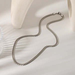 Minimalist Stainless Steel Curb Chain Necklace For Men Women Hip Hop Jewelry Fashion Silver Tone Flat Link Chain Necklaces