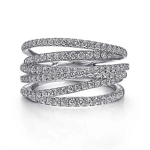 Hip hop style silver multilayer intertwining ring with sparkling pave crystals for unisex wear