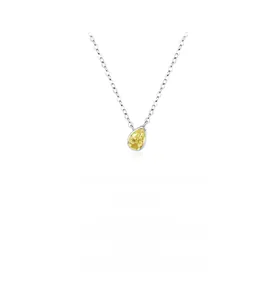 Detail of S925 sterling silver necklace with a yellow pear-cut drop stone pendant